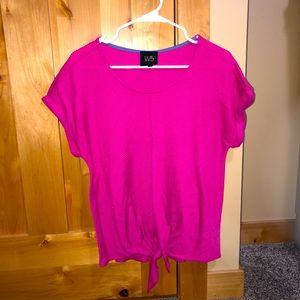 Hot Pink Tie Front Short Sleeve Top